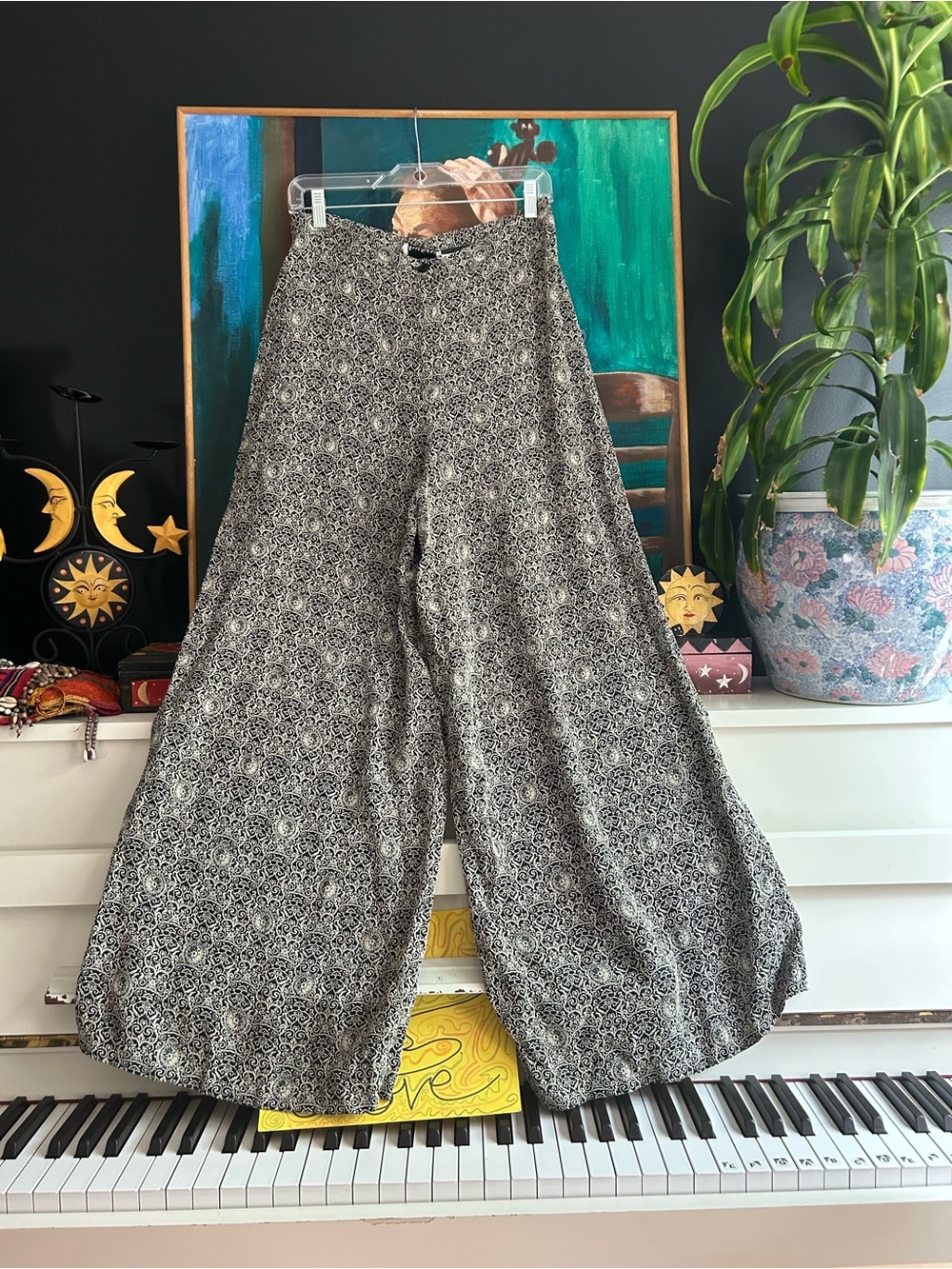 Vintage Anne Klein II Wide Leg Palazzo Pants Size 14 Black White Y2K 90s